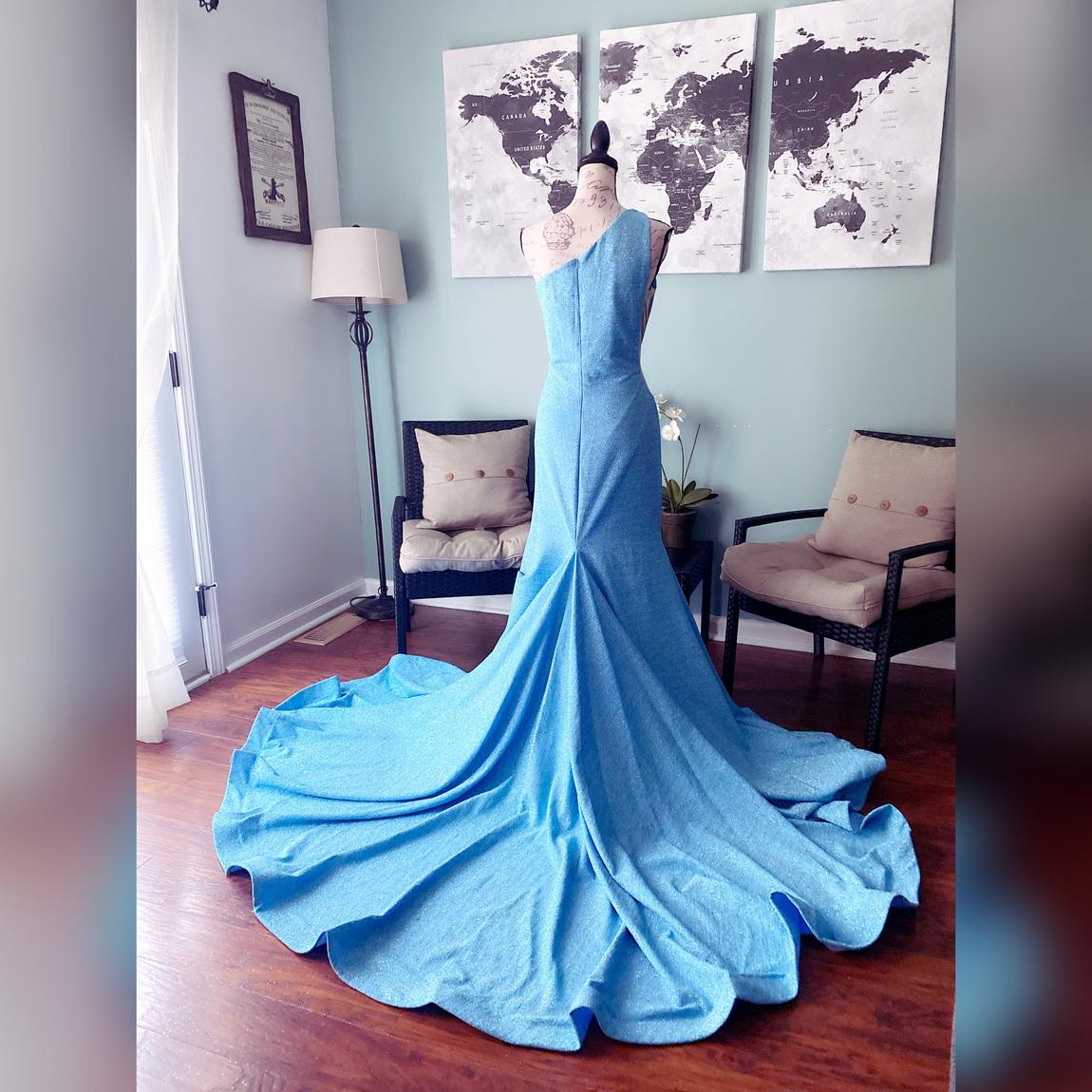 Jovani Plus Size 18 Prom One Shoulder Sheer Light Blue Mermaid Dress on Queenly