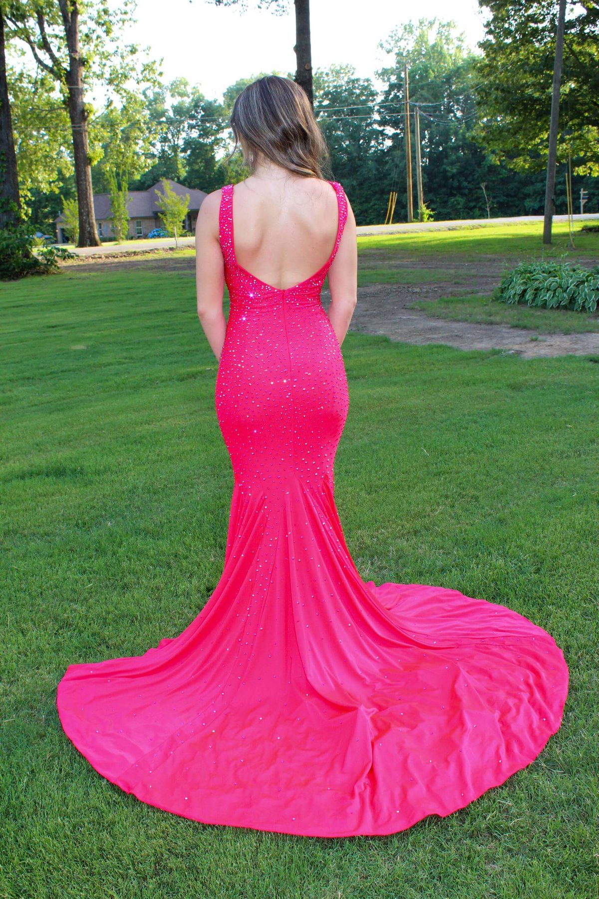 Johnathan Kayne Size 6 Prom Sequined Hot Pink Mermaid Dress on Queenly