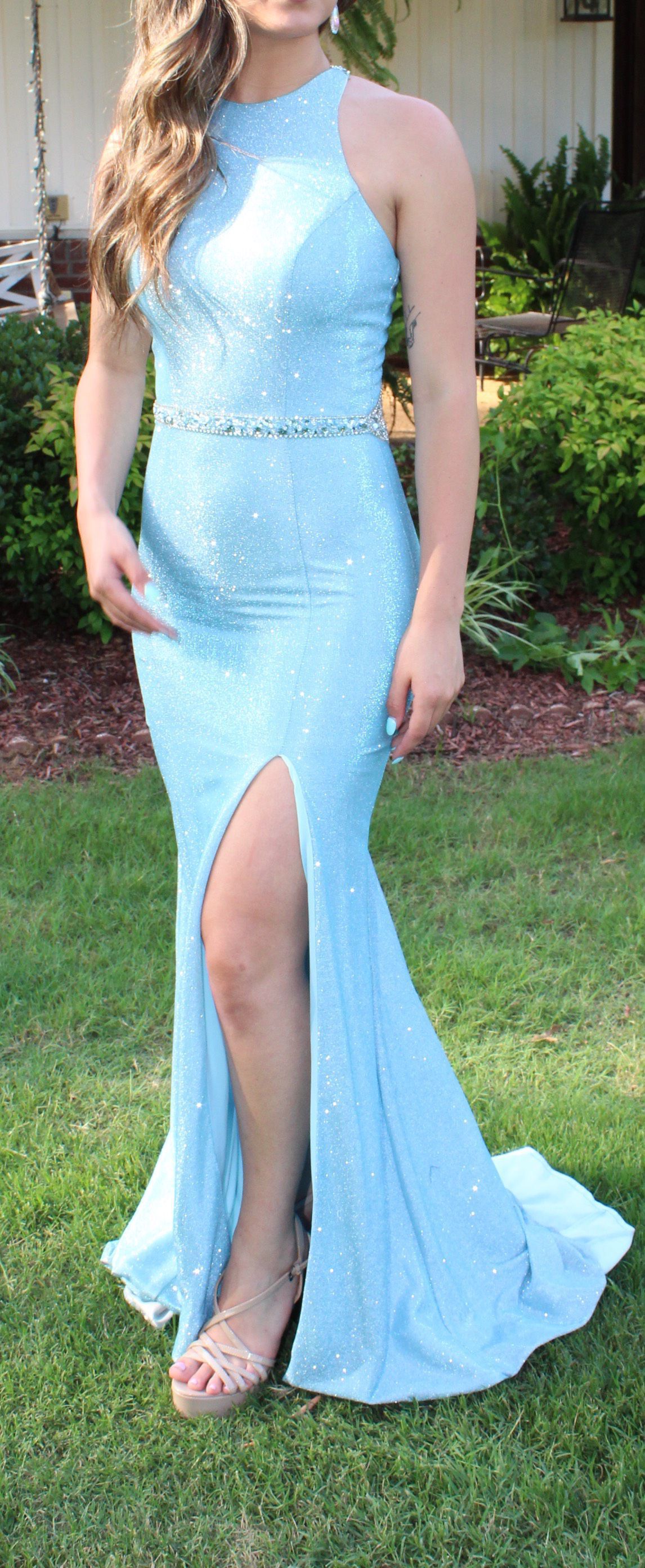 Envious Size 2 Prom Sequined Blue Side Slit Dress on Queenly