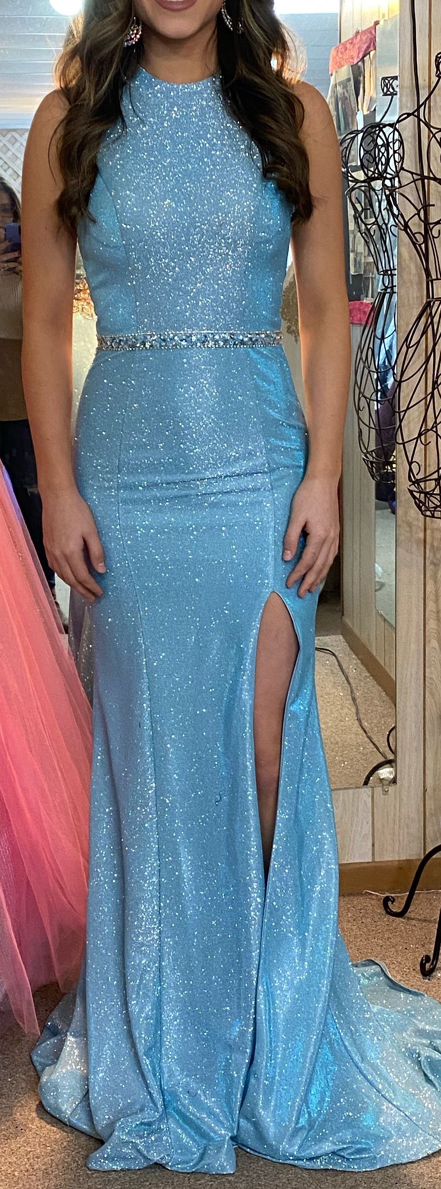Envious Size 2 Prom Sequined Blue Side Slit Dress on Queenly