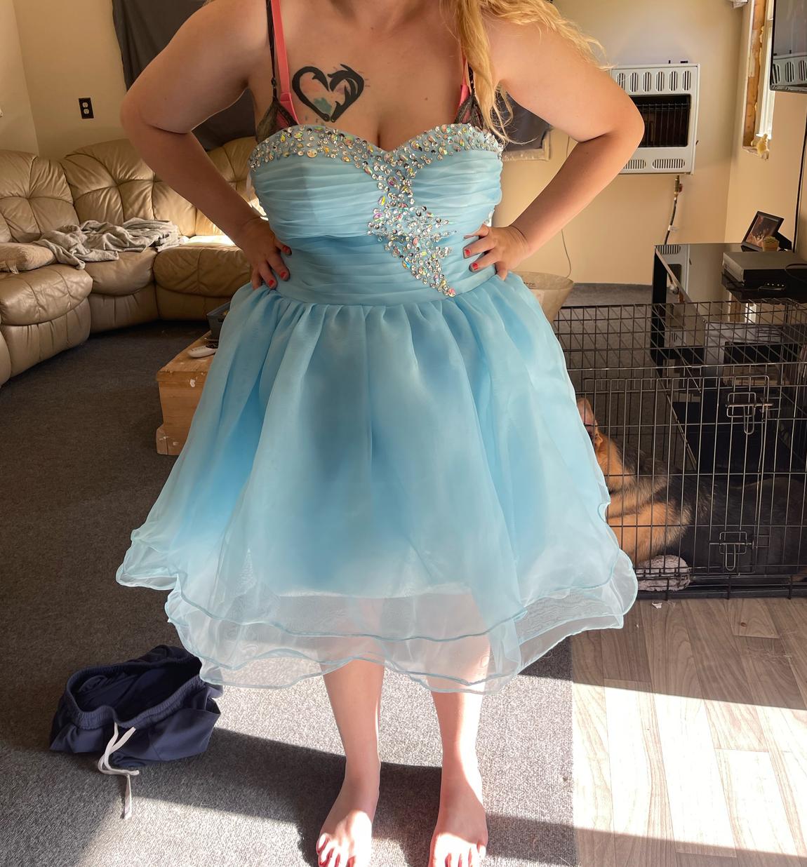 Size 10 Sequined Light Blue Ball Gown on Queenly