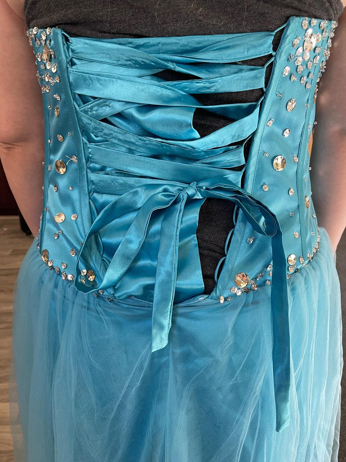 Size 10 Prom Strapless Blue Ball Gown on Queenly
