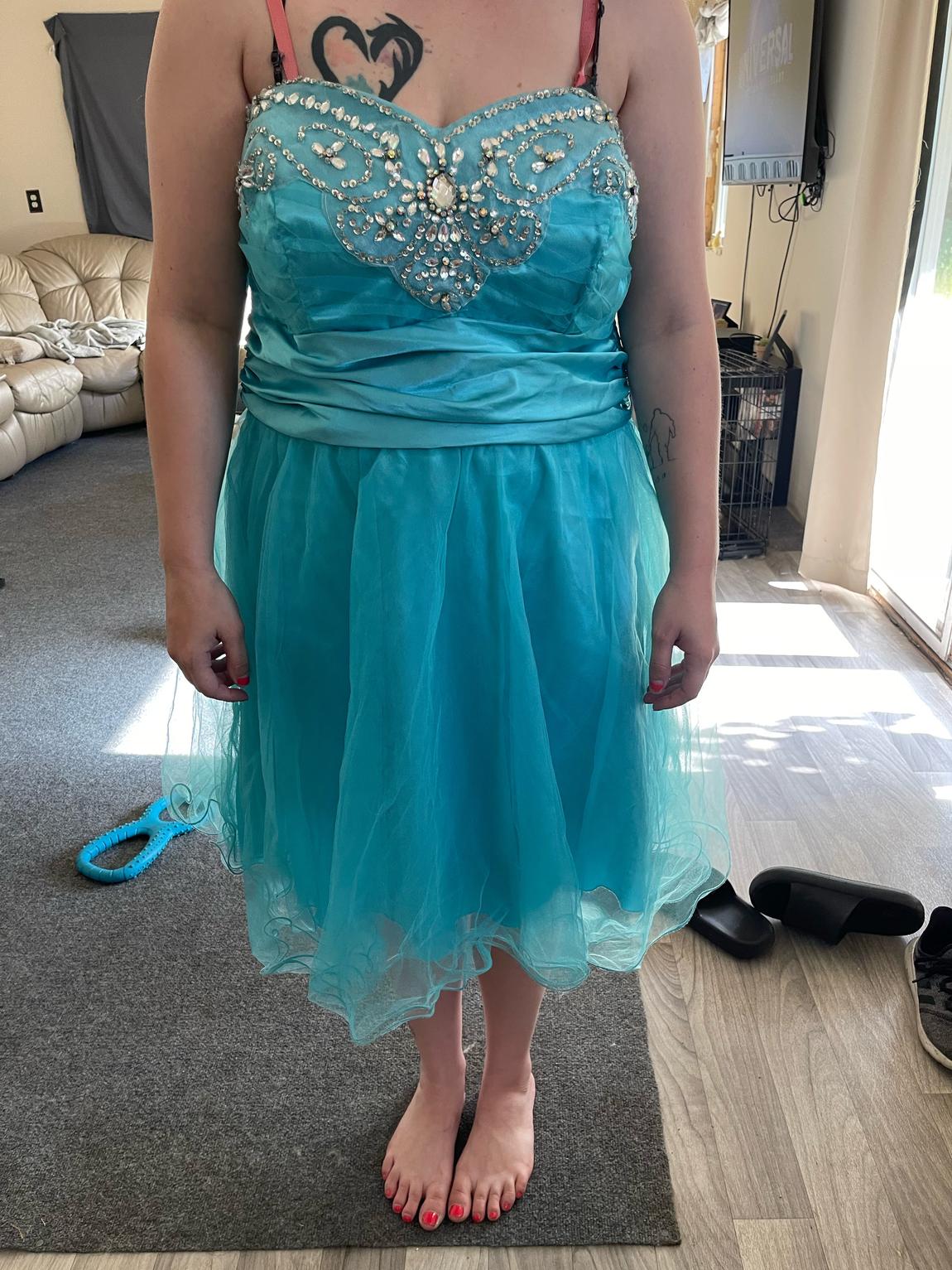 Plus Size 18 Sequined Light Blue Ball Gown on Queenly