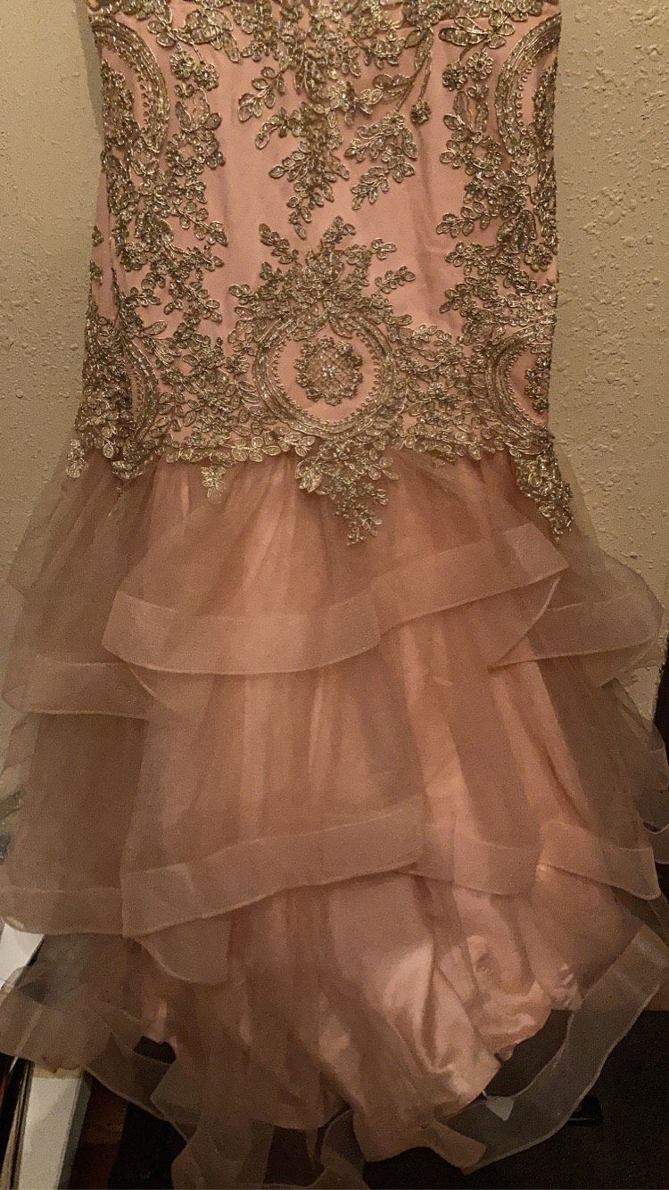 Plus Size 20 Prom Strapless Sequined Light Pink Mermaid Dress on Queenly