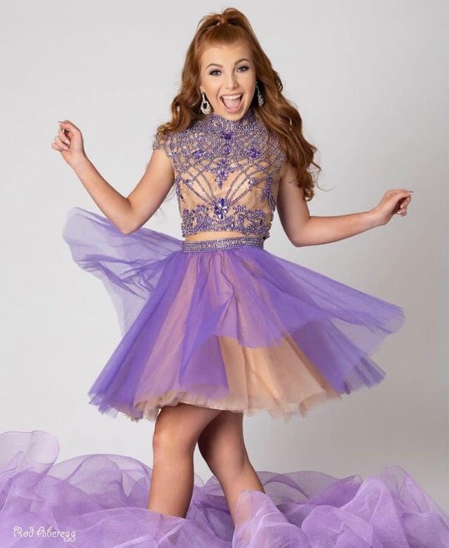 Sherri Hill Size 0 High Neck Lace Purple Cocktail Dress on Queenly
