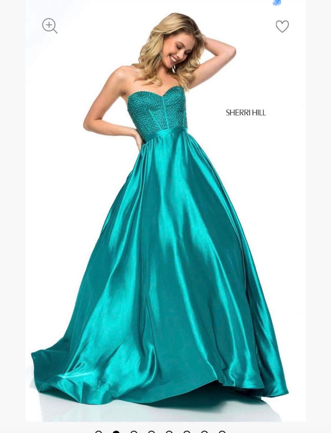 Sherri Hill Size 6 Prom Strapless Sequined Turquoise Blue Ball Gown on Queenly
