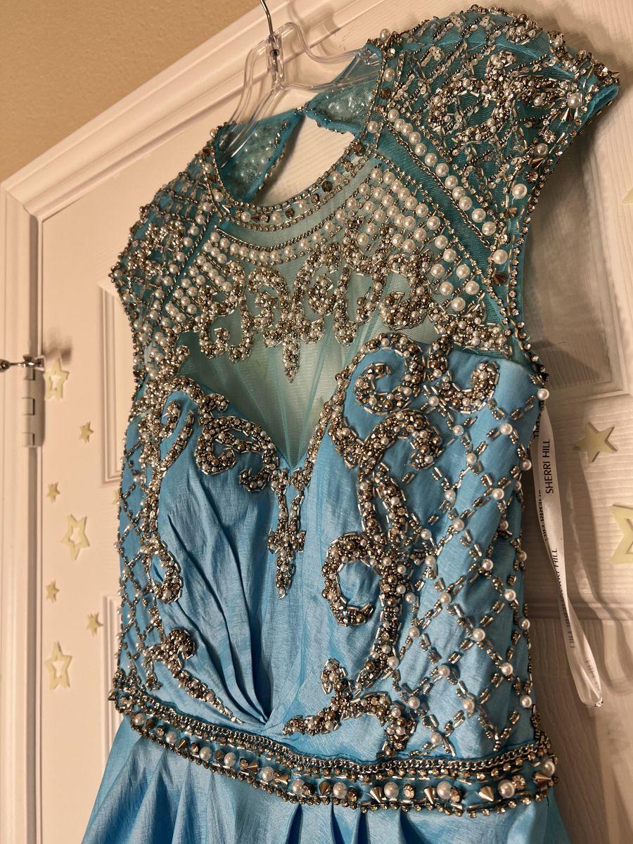 Sherri Hill Size 12 Homecoming Cap Sleeve Sequined Light Blue Cocktail Dress on Queenly
