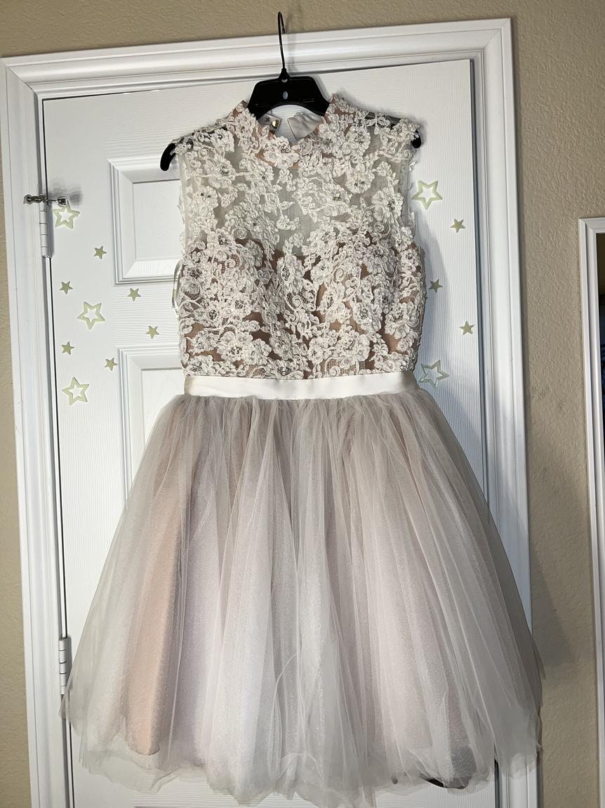 Sherri Hill Size 14 Homecoming High Neck Lace White Cocktail Dress on Queenly