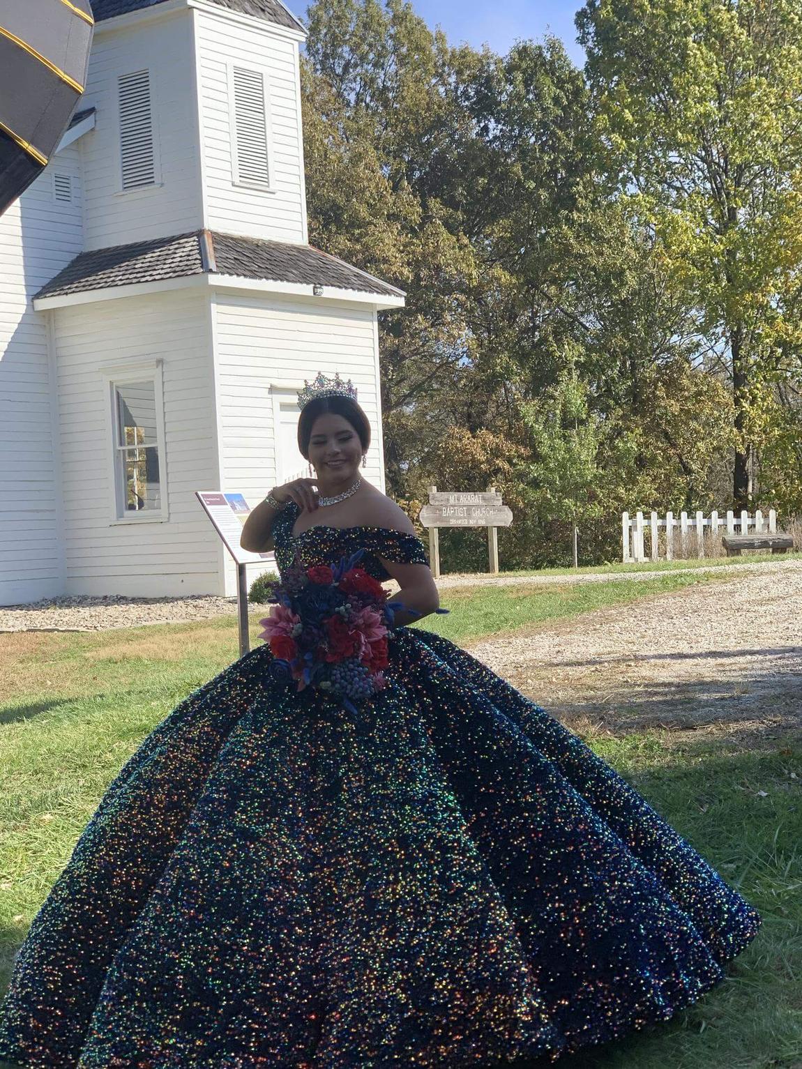 Size 4 Prom Sequined Black Ball Gown on Queenly