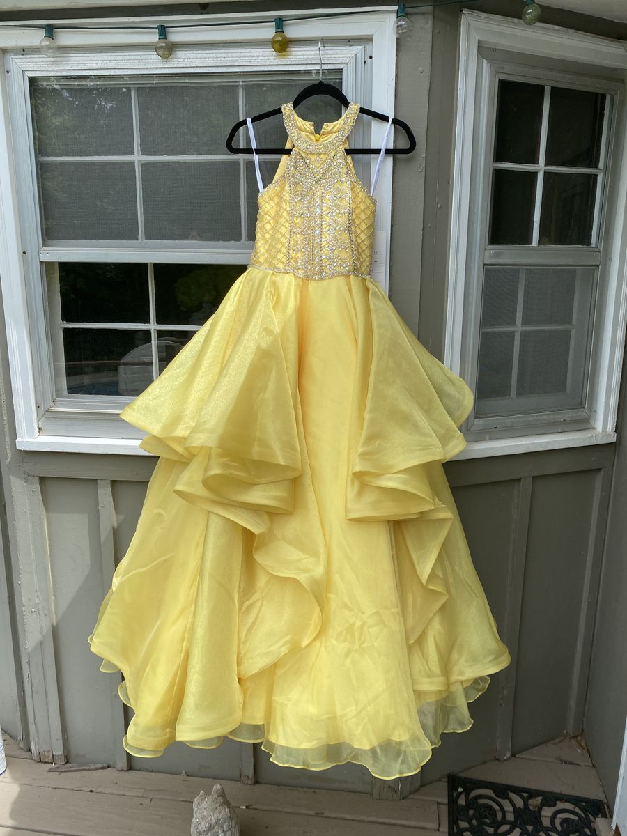 Rachel Allan Size 12 Prom Sequined Yellow Ball Gown on Queenly