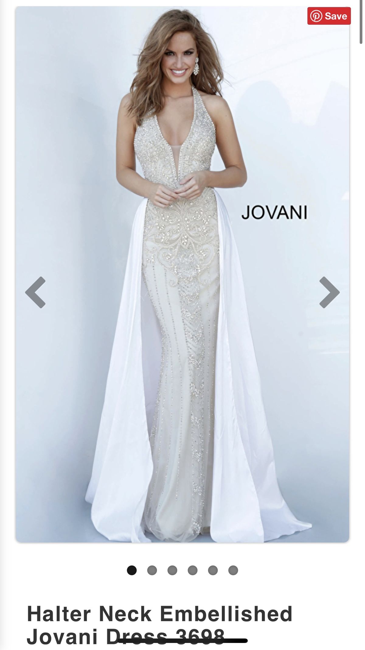 Style 3698 Jovani Size 4 Wedding Plunge Sequined Nude Dress With Train on Queenly