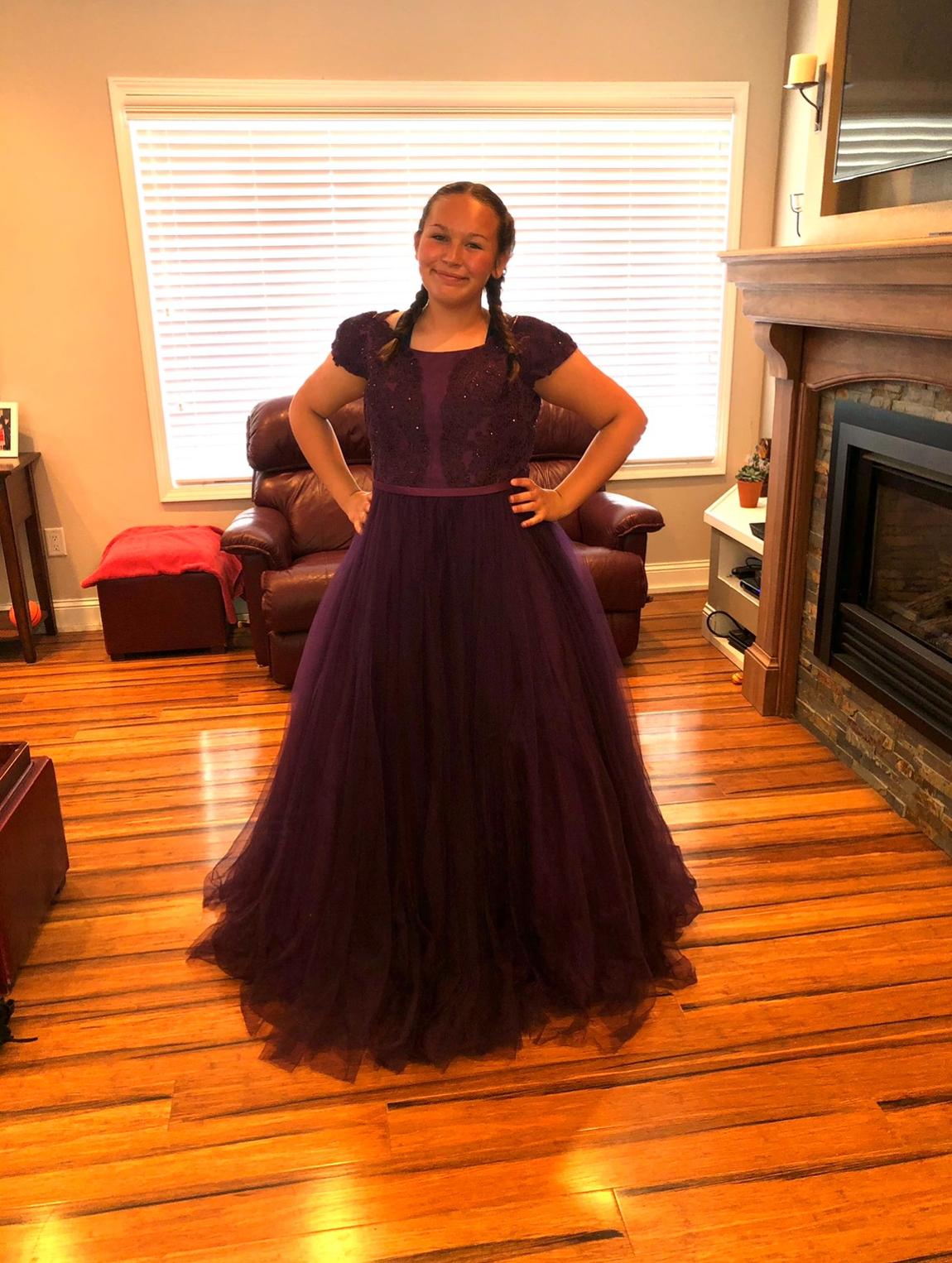 Latter Day Bride Plus Size 16 Prom Cap Sleeve Satin Purple Ball Gown on Queenly