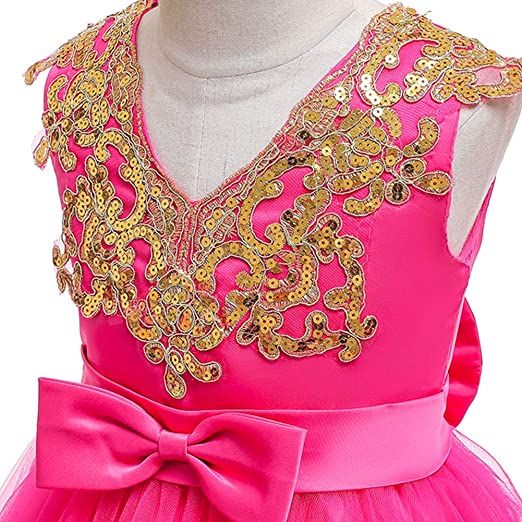 Girls Size 3 Bridesmaid Sequined Hot Pink Ball Gown on Queenly