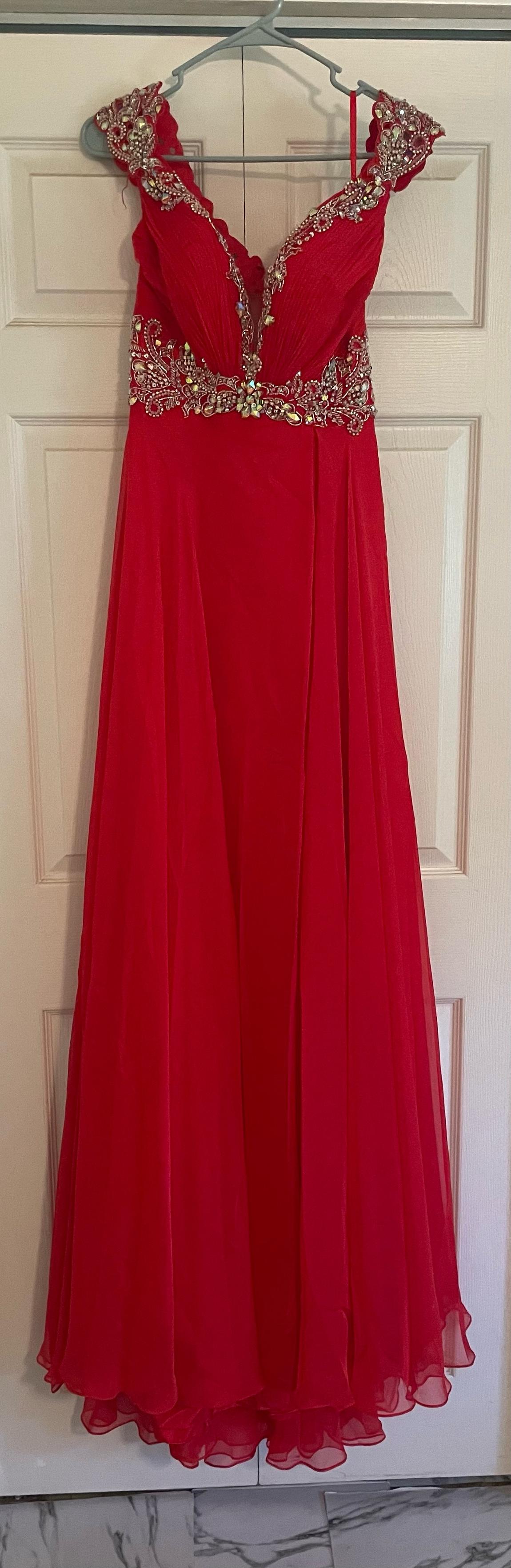 Size 6 Bridesmaid Sequined Red A-line Dress on Queenly