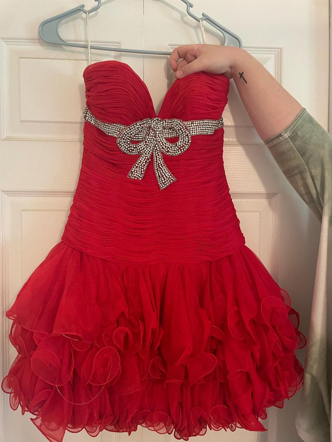 Sherri Hill Size 4 Homecoming Strapless Sequined Red Cocktail Dress on Queenly