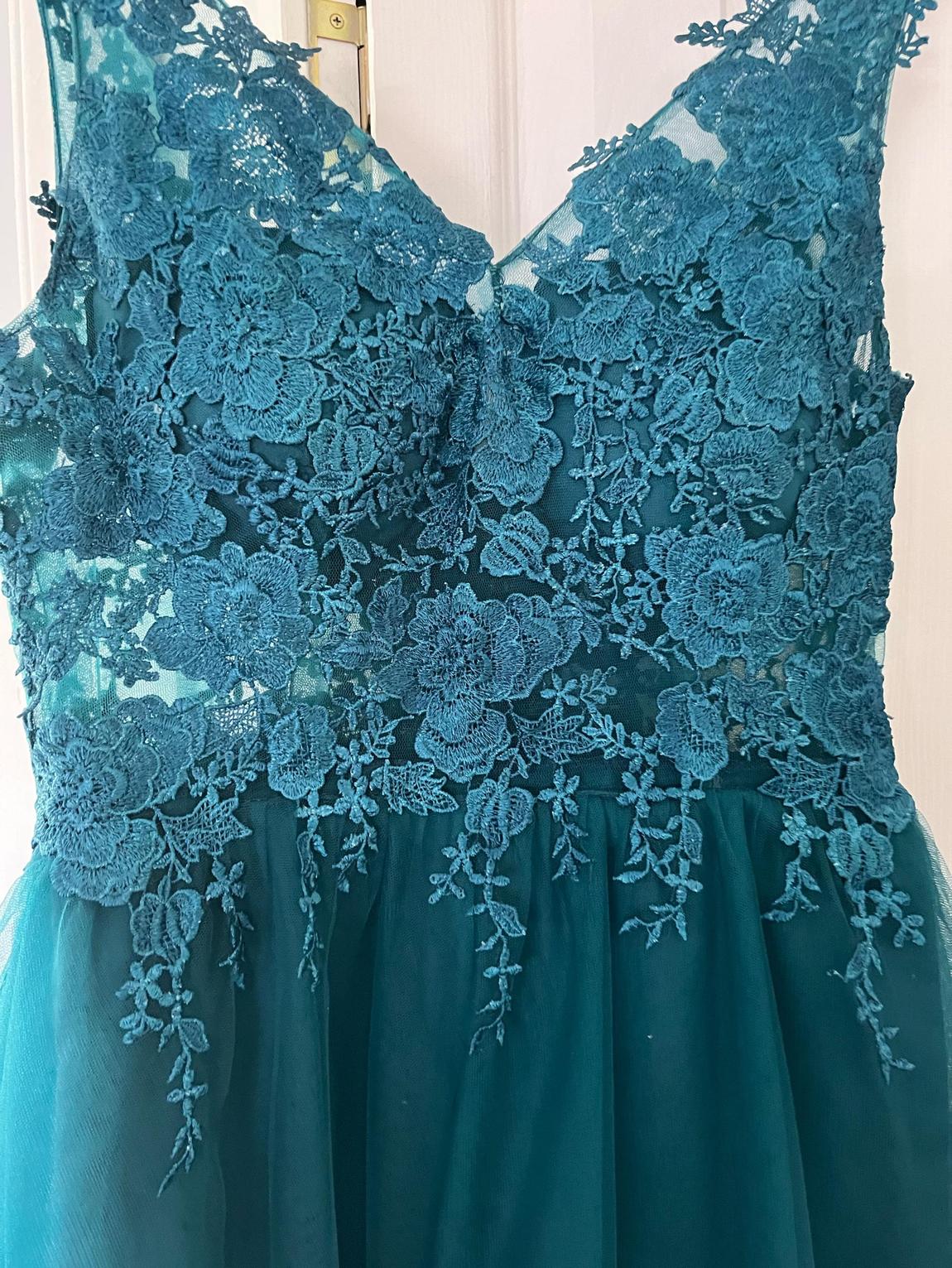 Size 6 Lace Blue Dress With Train on Queenly