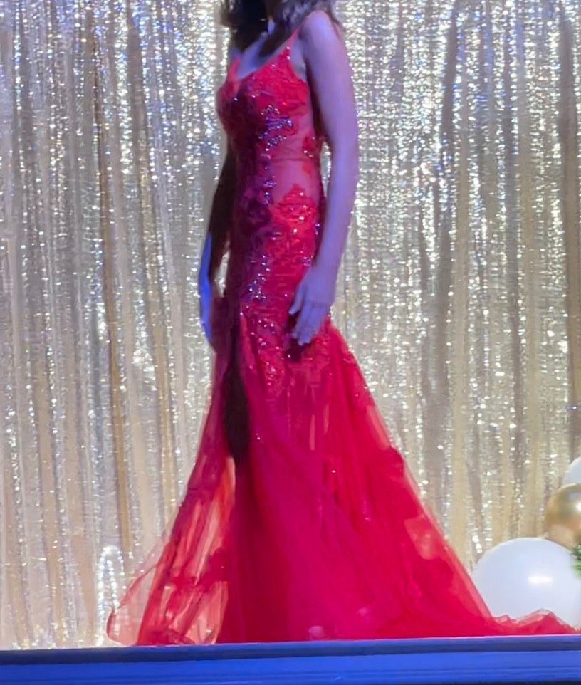 Rachel Allan Size 4 Prom Red Side Slit Dress on Queenly