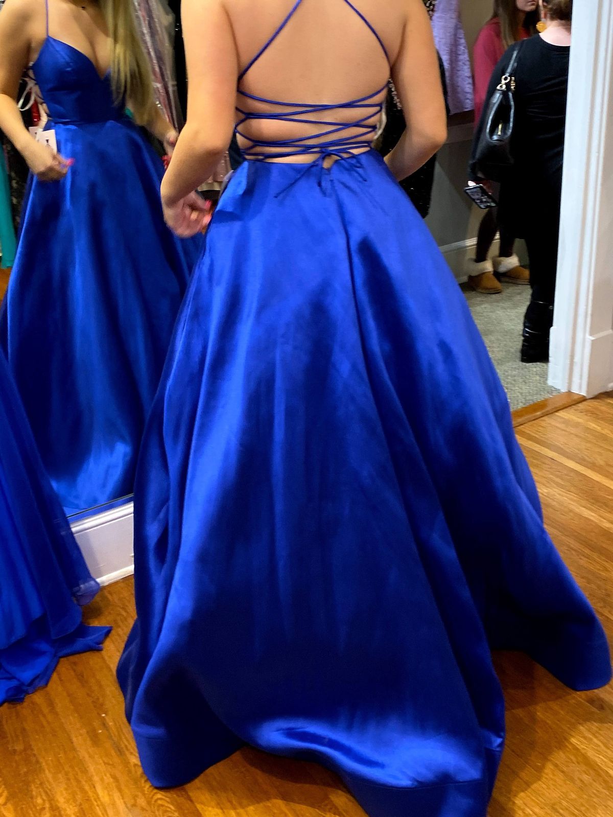 Sherri Hill Size 2 Prom Plunge Satin Blue A-line Dress on Queenly