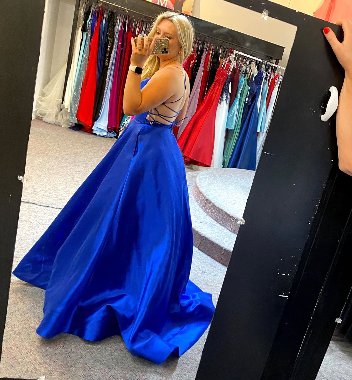 Sherri Hill Size 2 Prom Plunge Satin Blue A-line Dress on Queenly