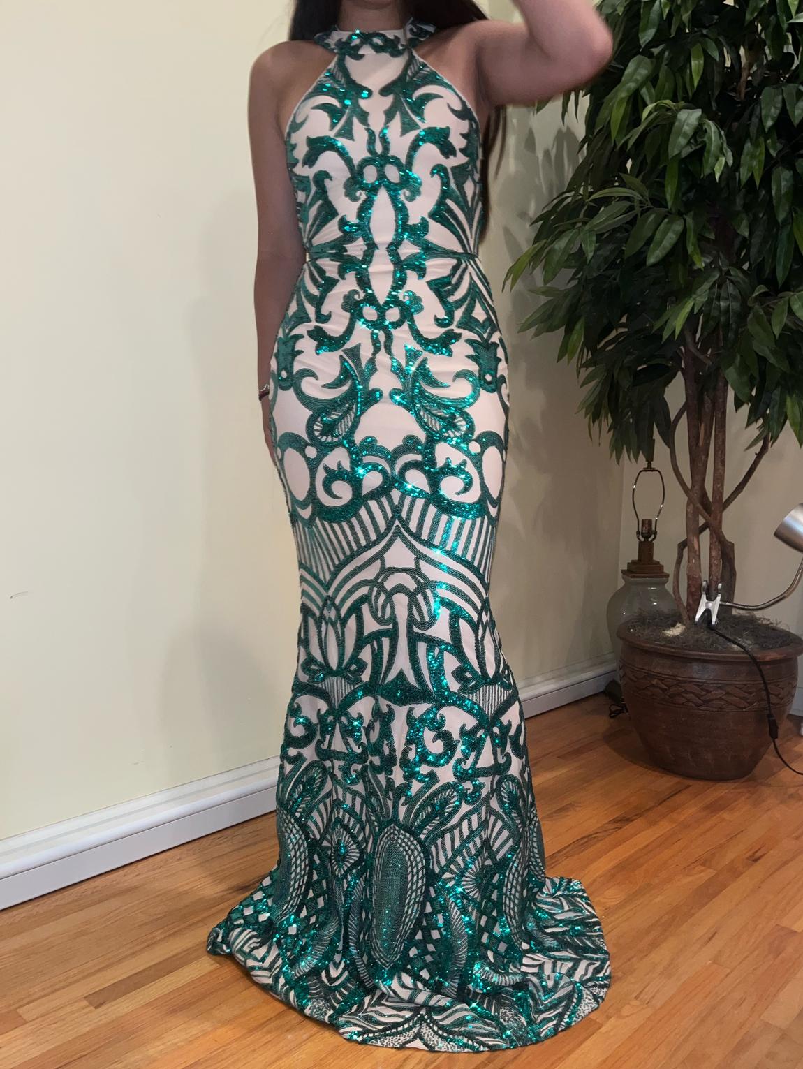RicaRica Size 2 High Neck Sequined Green Mermaid Dress on Queenly
