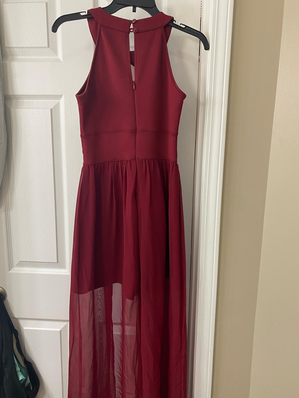 Size 4 Prom Sheer Red Formal Jumpsuit on Queenly