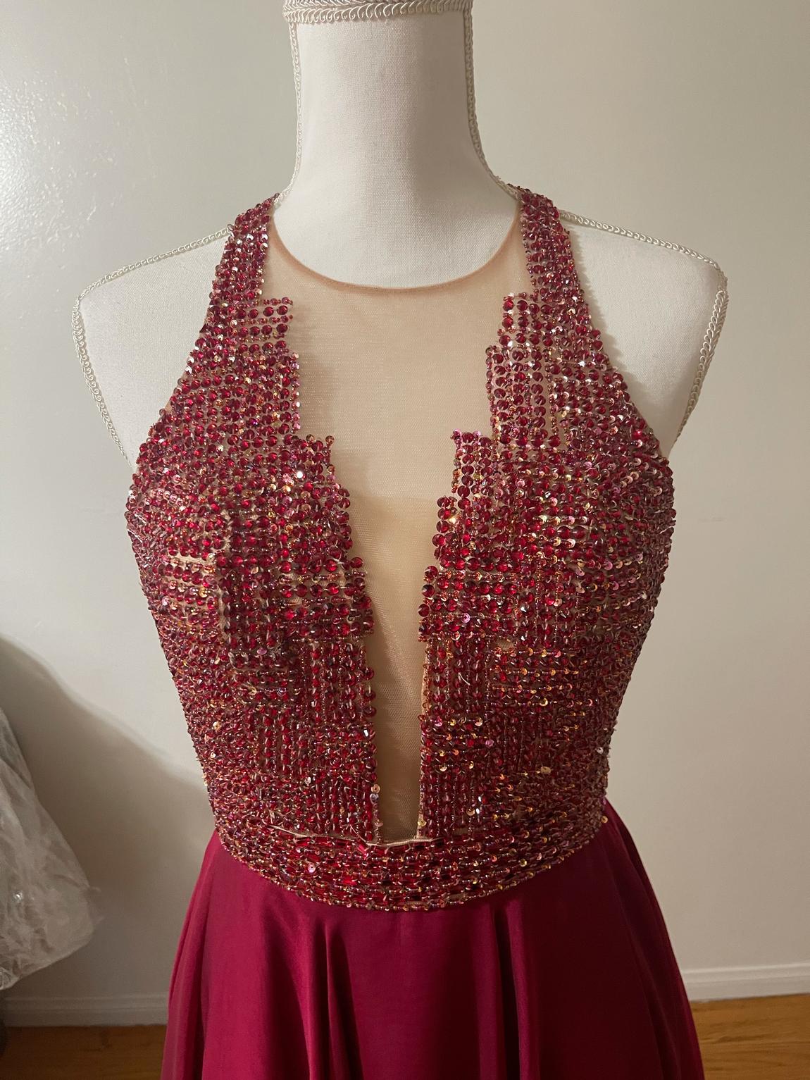 Sherri Hill Size 4 Prom Plunge Sequined Burgundy Red A-line Dress on Queenly