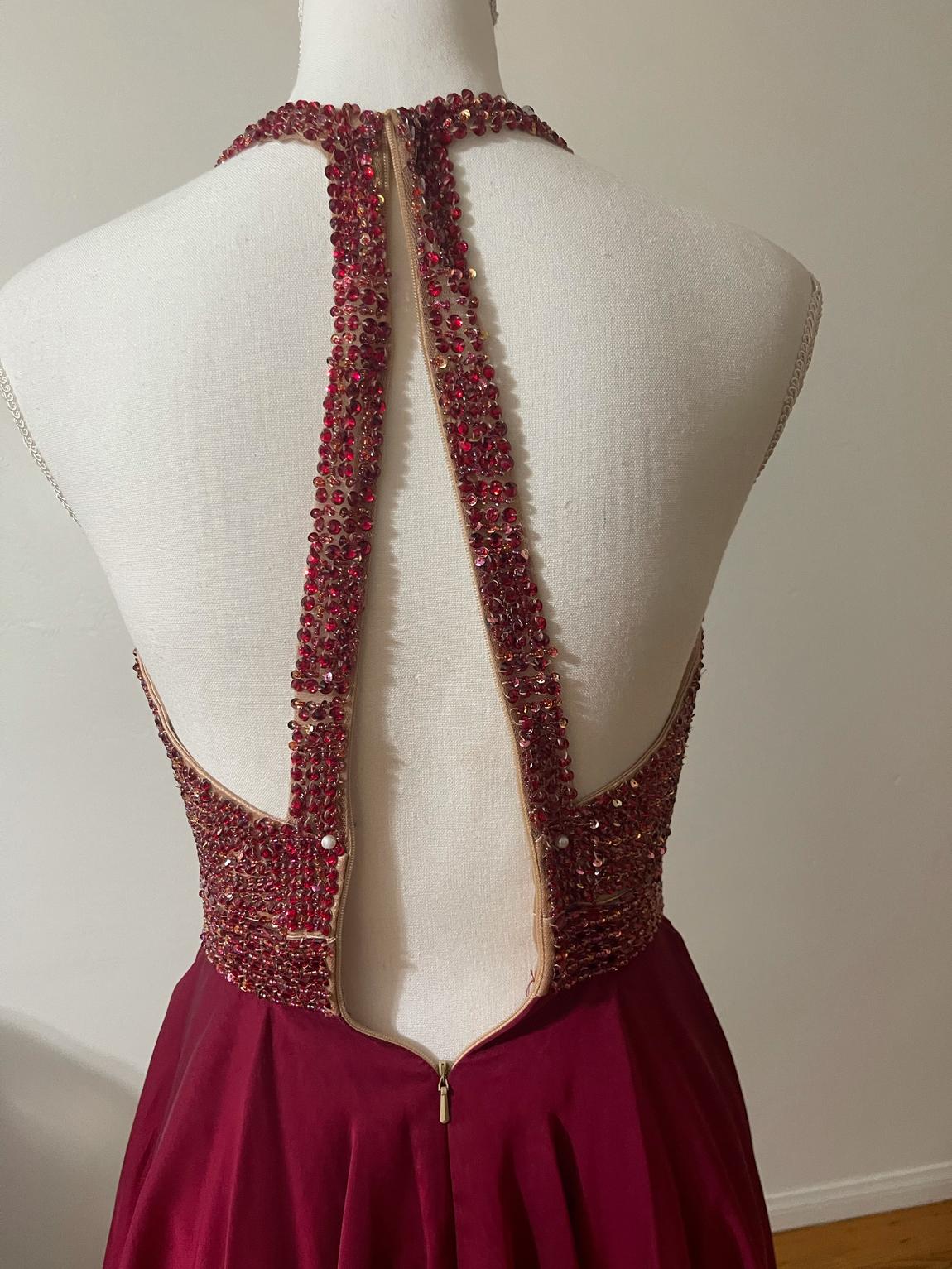 Sherri Hill Size 4 Prom Plunge Sequined Burgundy Red A-line Dress on Queenly