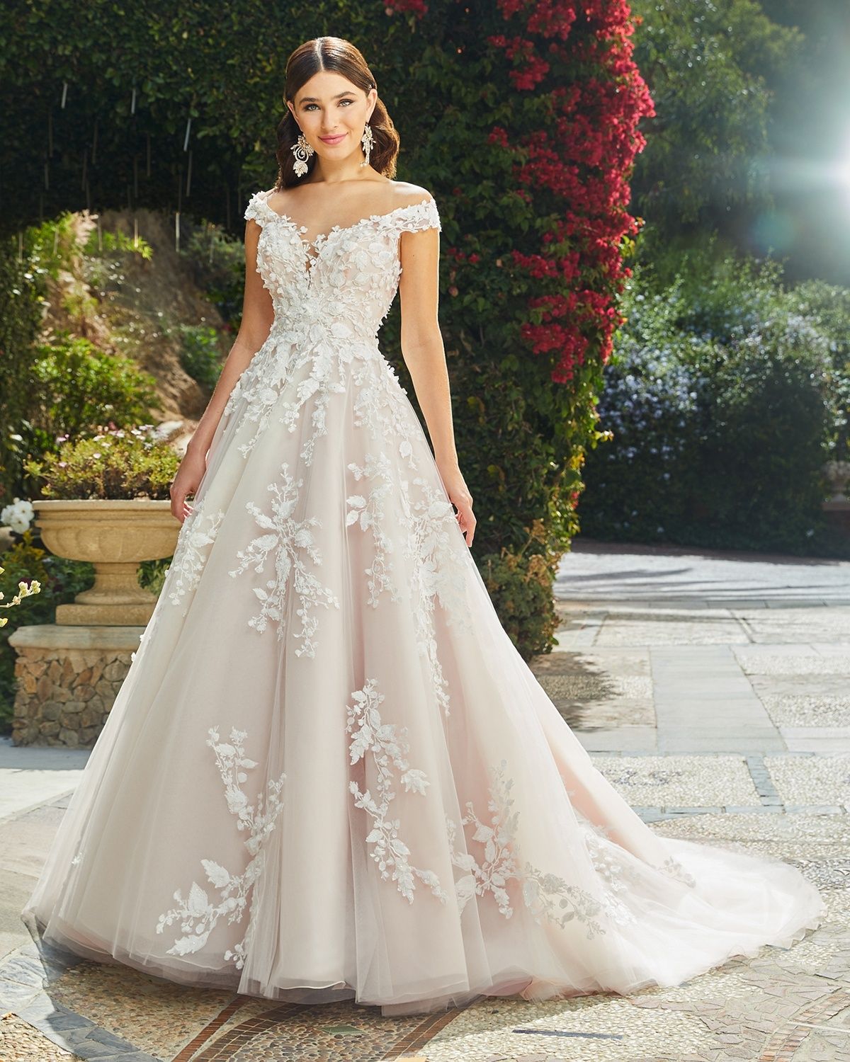 Style 2406 Evelina casablanca Size 10 Wedding Off The Shoulder Sequined Pink A-line Dress on Queenly