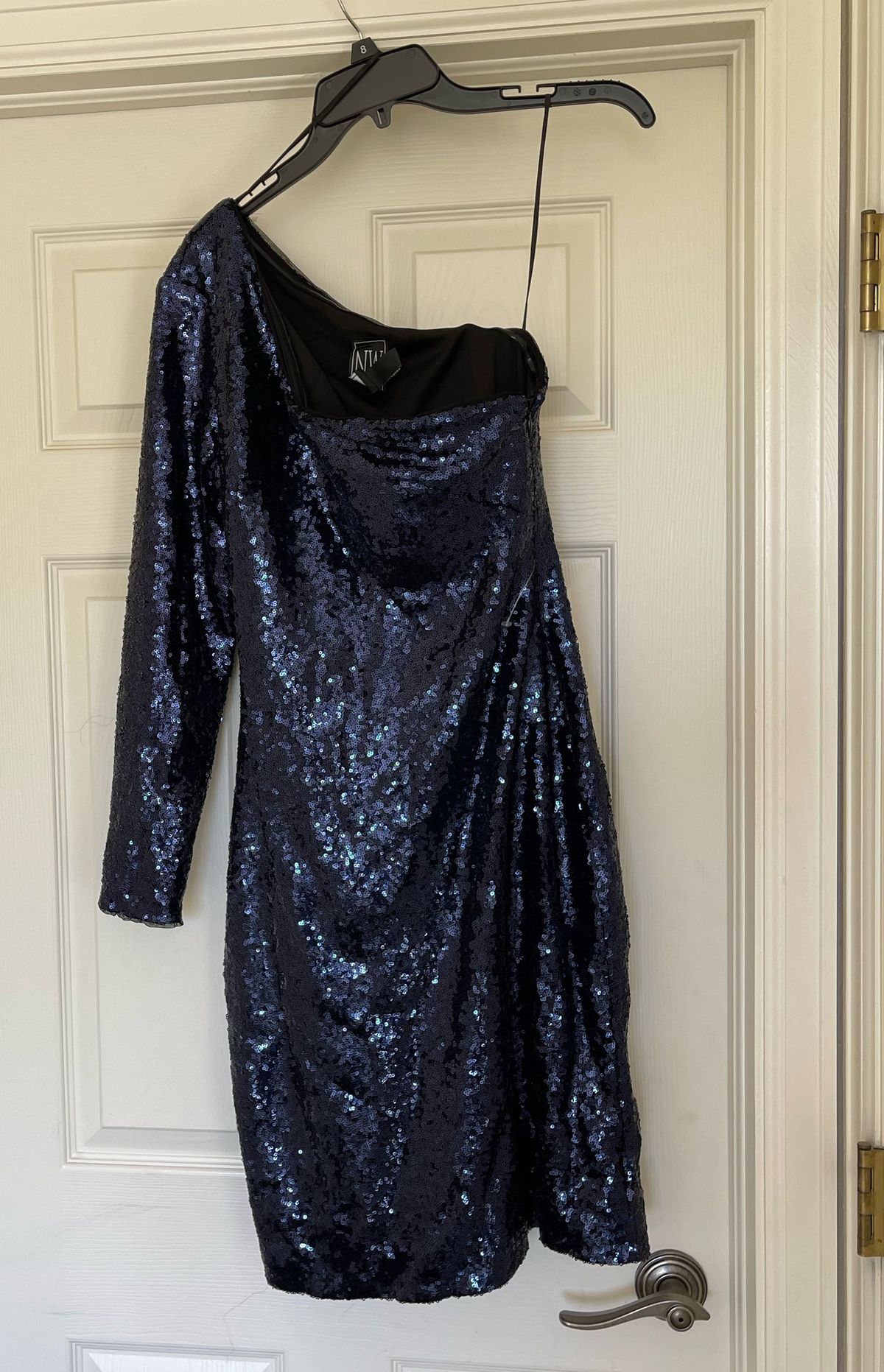 Night Way Size 8 Long Sleeve Sequined Blue Cocktail Dress on Queenly