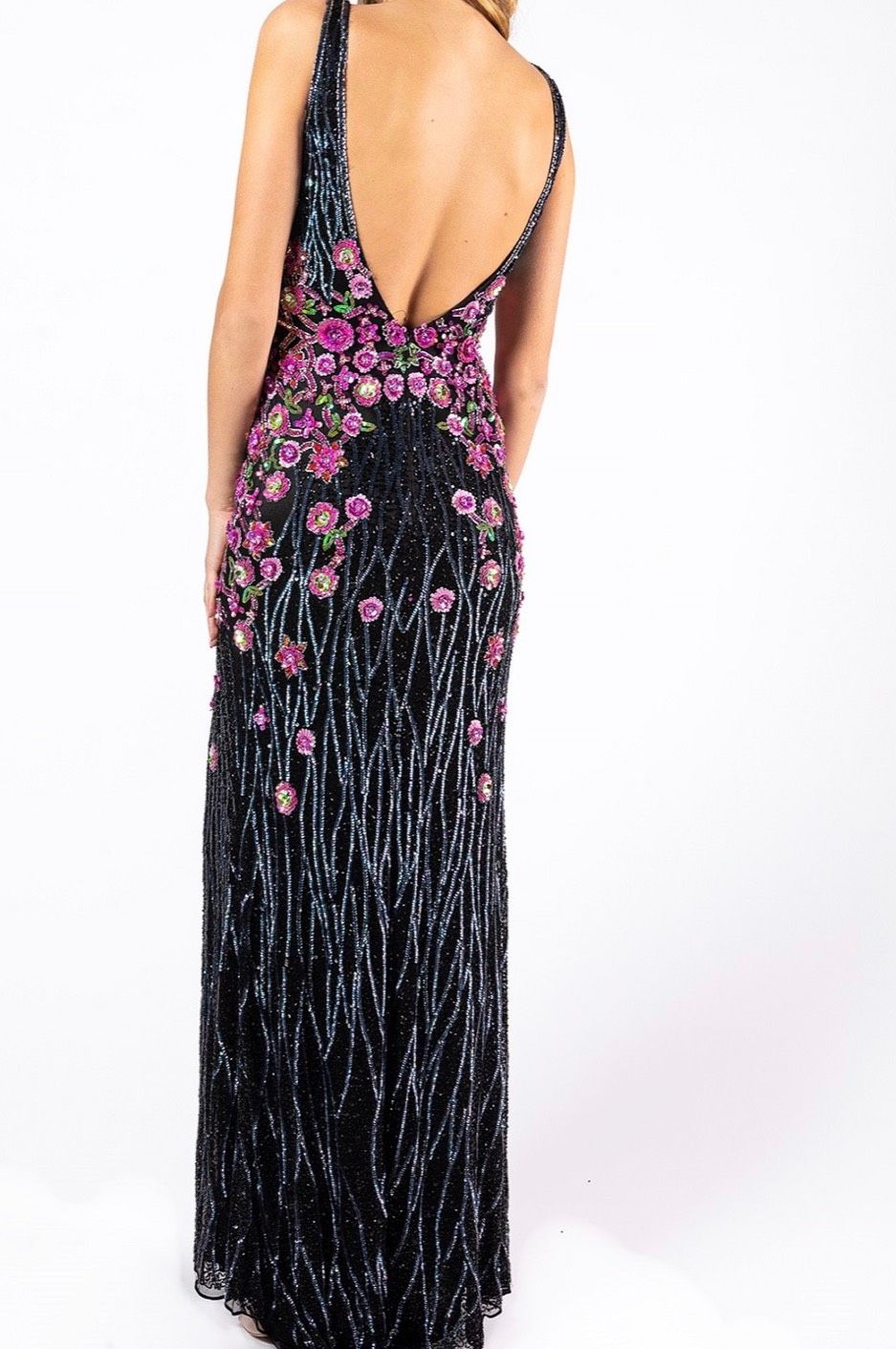 Primavera Size 12 Prom Sequined Black Side Slit Dress on Queenly