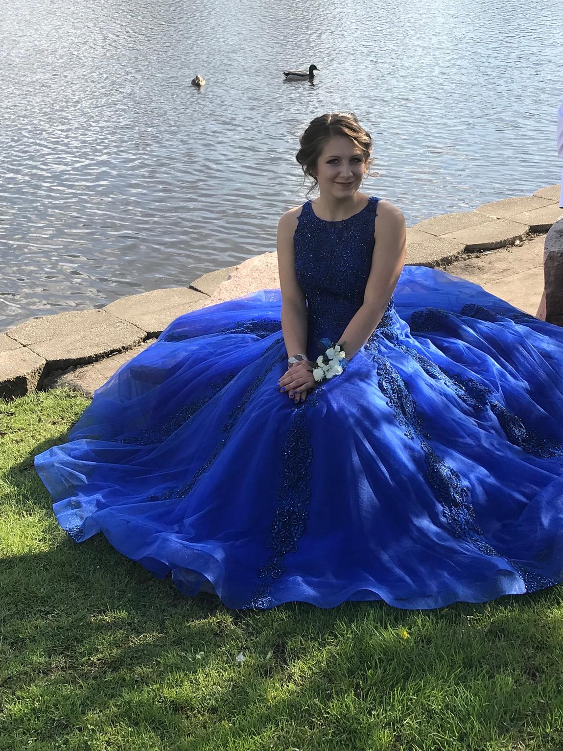 Jovani Size 4 Prom High Neck Sequined Royal Blue Ball Gown on Queenly