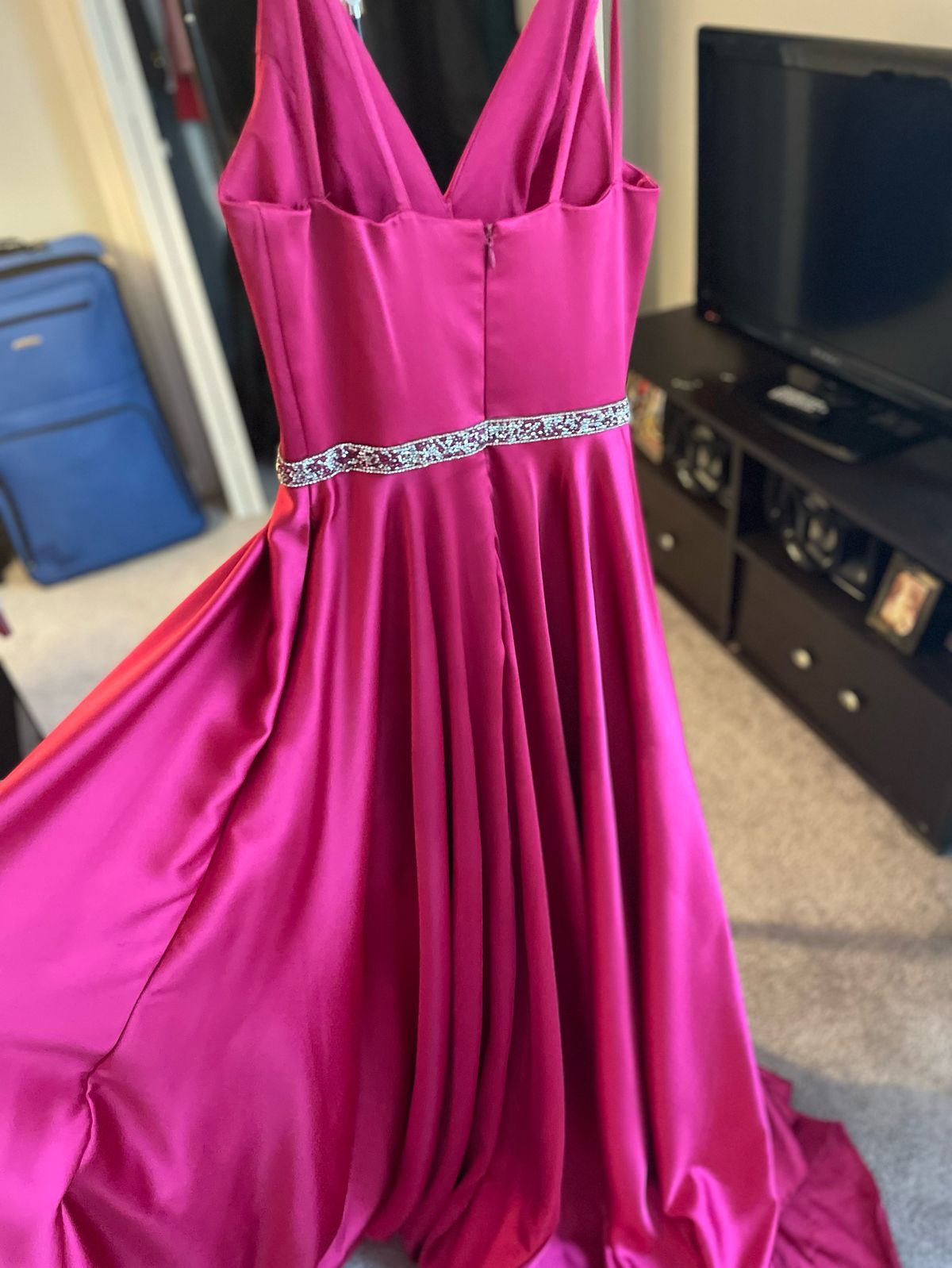 Size 2 Prom Sequined Hot Pink Dress With Train on Queenly