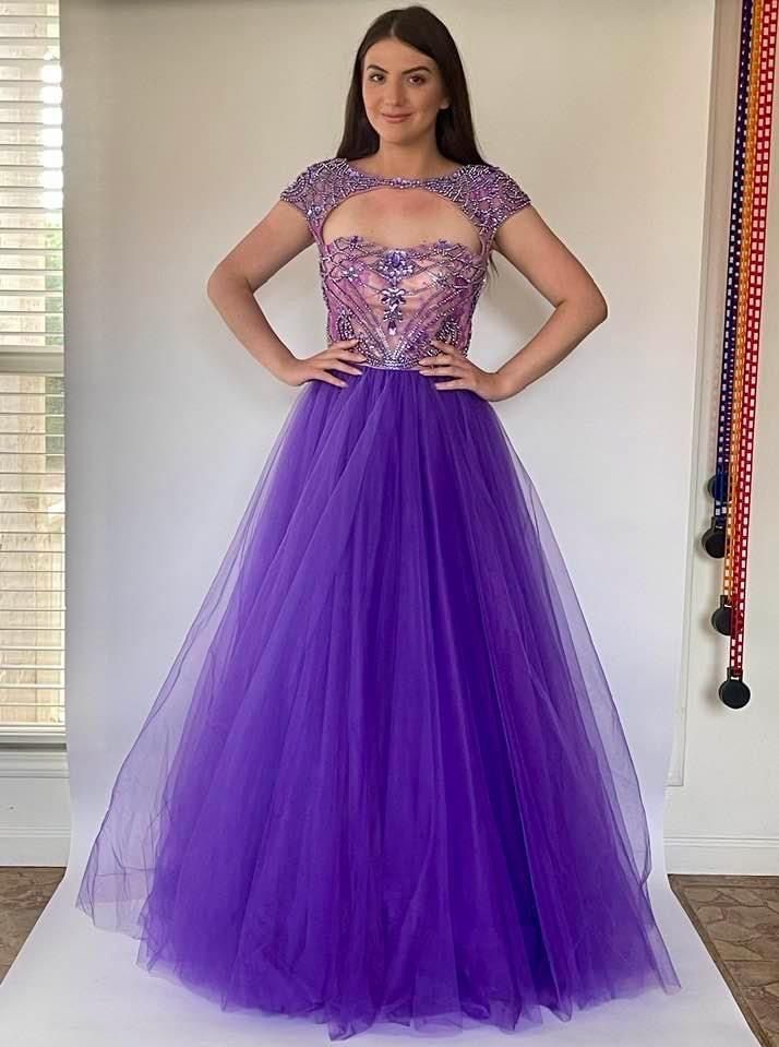 Sherri Hill Size 4 Prom Cap Sleeve Purple Ball Gown on Queenly