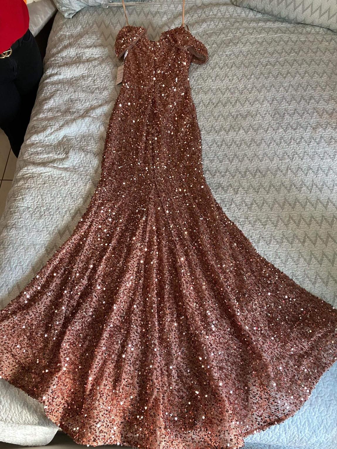 Size 4 Prom Off The Shoulder Sequined Light Pink Floor Length Maxi on Queenly