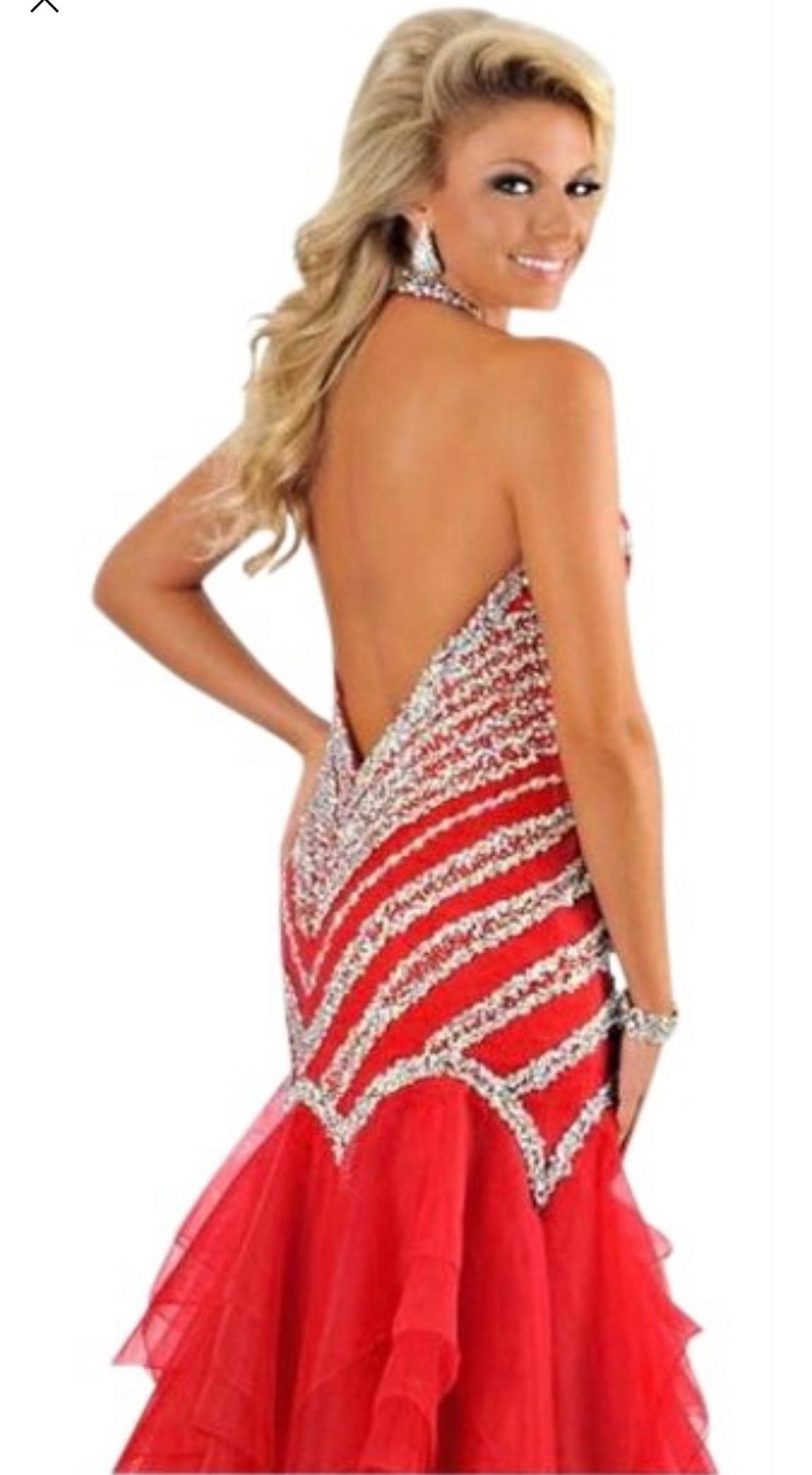 Ritzee Original Size 8 Prom Halter Sequined Red Mermaid Dress on Queenly