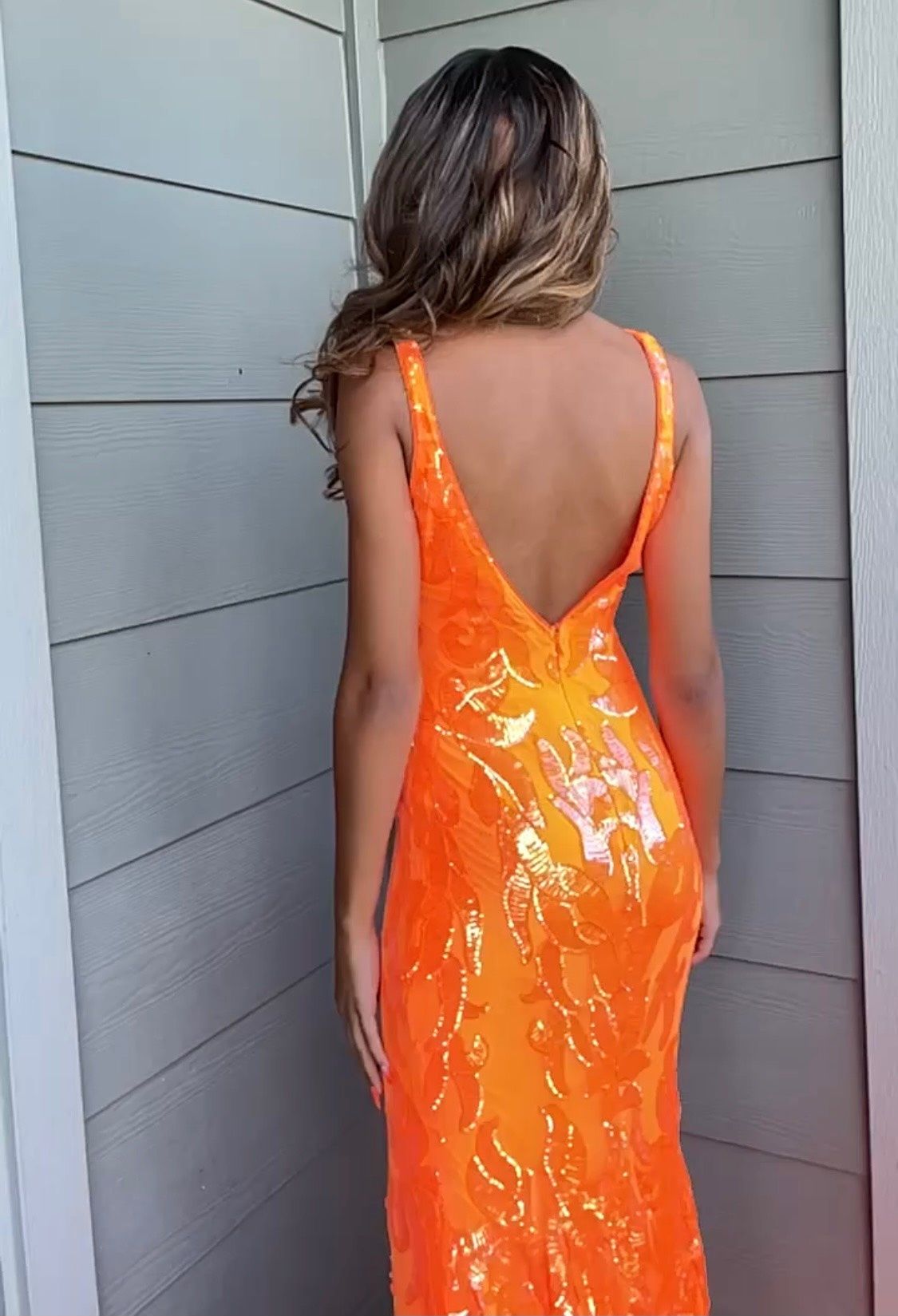 Jovani Size 0 Prom Plunge Orange Mermaid Dress on Queenly