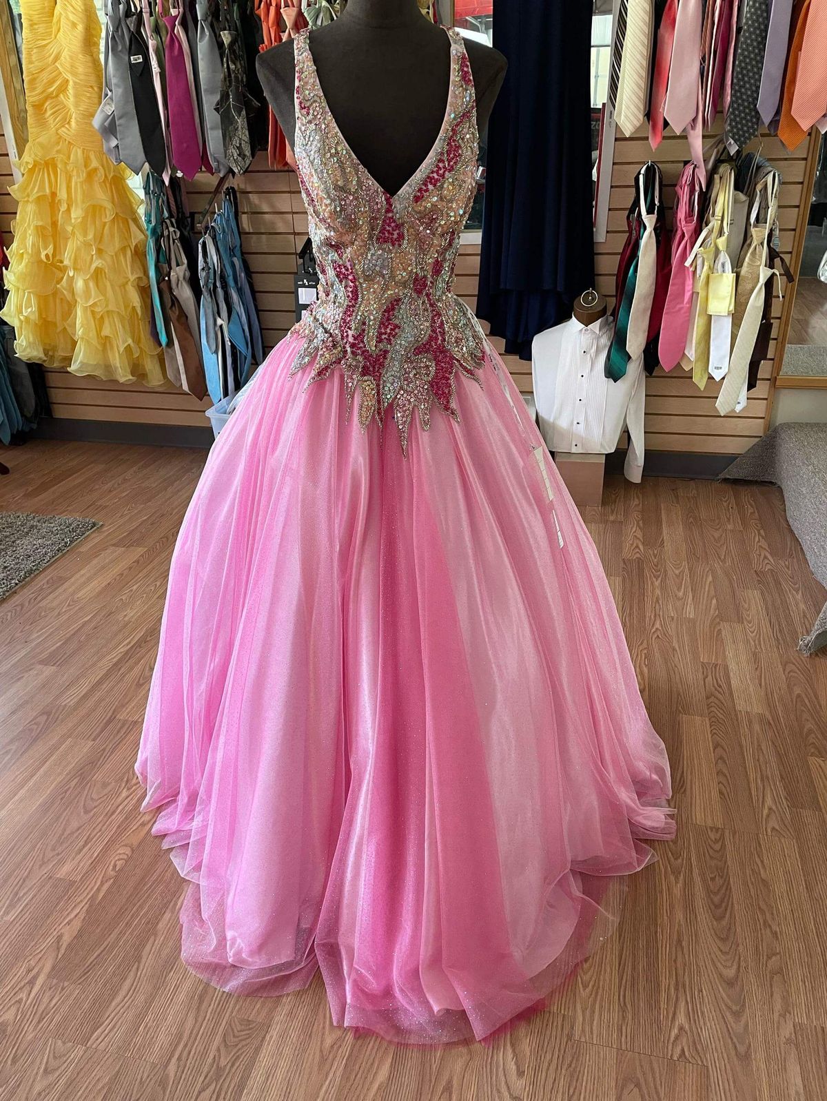 Partytime Size 2 Prom Halter Sequined Hot Pink Ball Gown on Queenly
