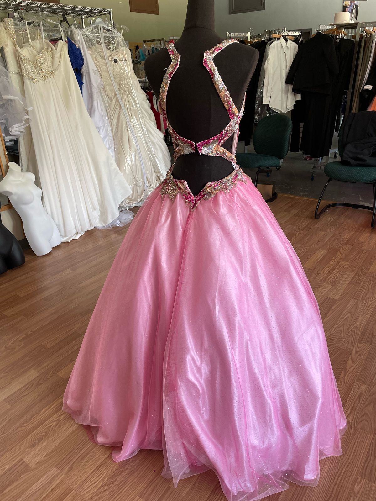 Partytime Size 2 Prom Halter Sequined Hot Pink Ball Gown on Queenly