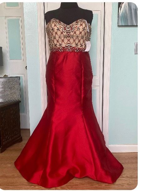 Rachel Allan Plus Size 20 Prom Sequined Red Mermaid Dress on Queenly