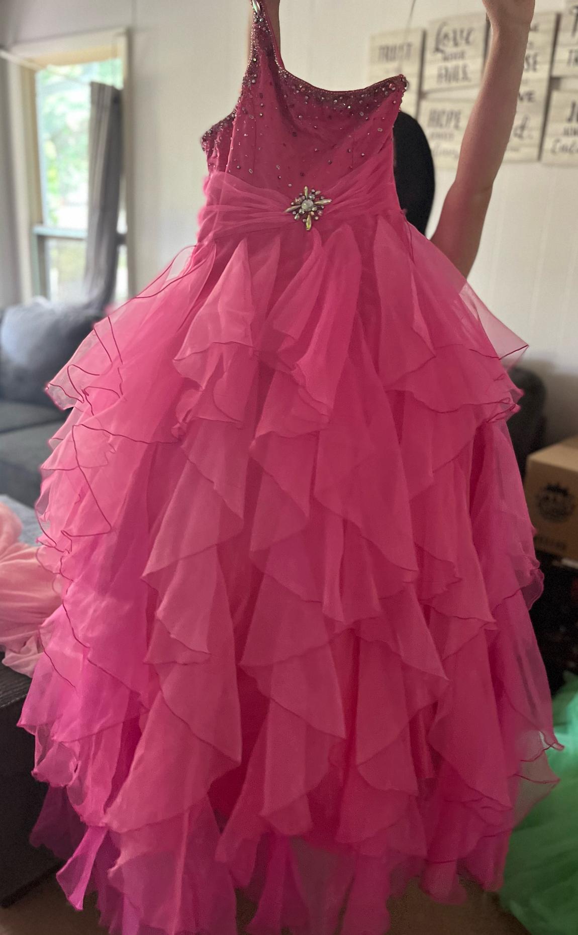 Girls Size 14 Sequined Hot Pink Ball Gown on Queenly