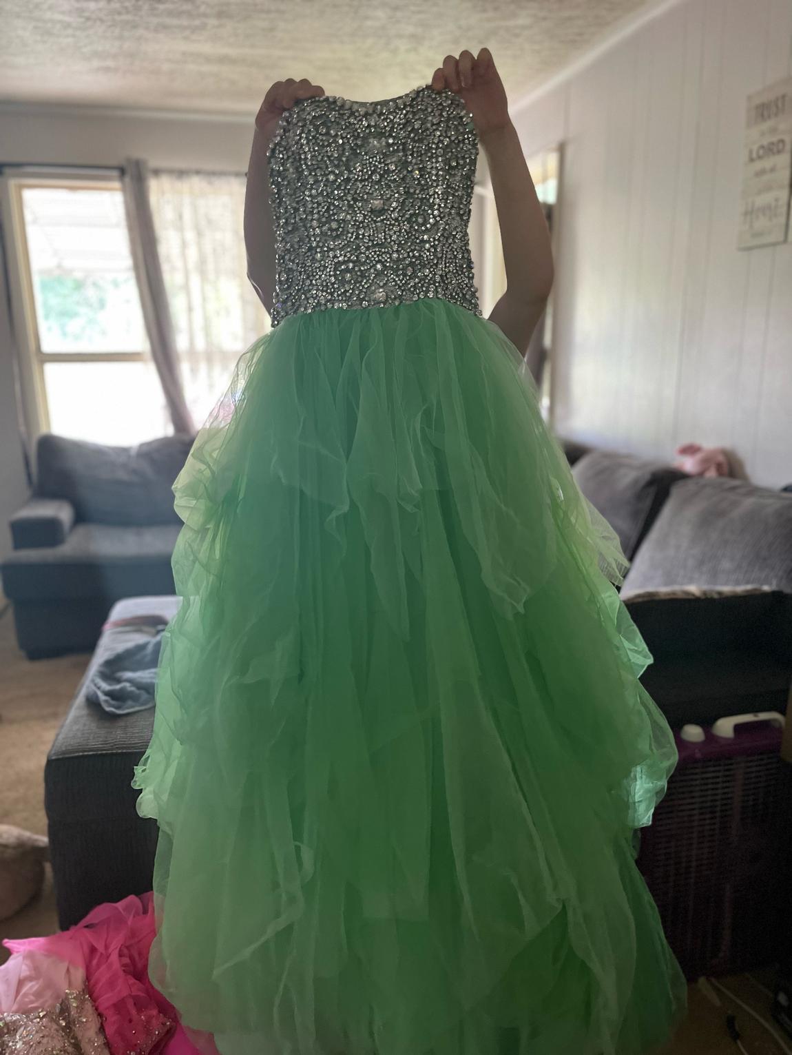Size 8 Sequined Green Ball Gown on Queenly