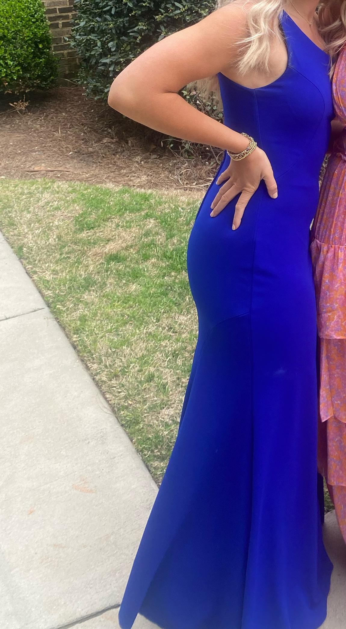 Dillards Size 6 Prom One Shoulder Royal Blue Floor Length Maxi on Queenly