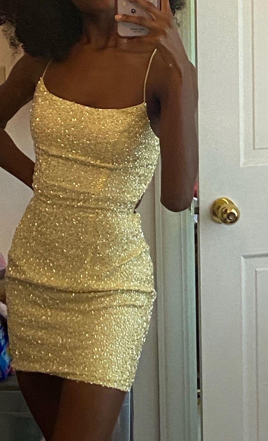 Sherri Hill Size 0 Homecoming Sequined Yellow Cocktail Dress on Queenly