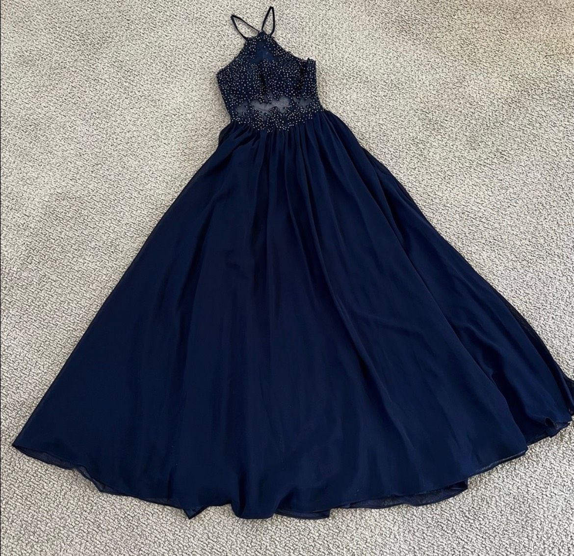 Size 00 Prom Navy Blue A-line Dress on Queenly