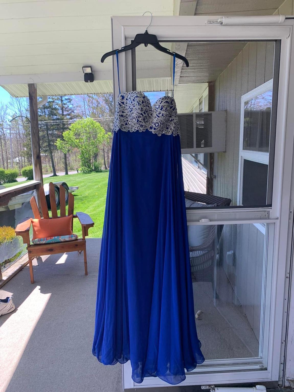 Size 2 Prom Lace Royal Blue Floor Length Maxi on Queenly