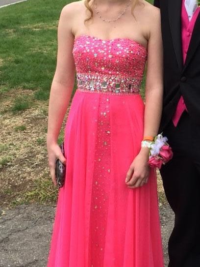 Size 00 Prom Strapless Sequined Hot Pink Floor Length Maxi on Queenly