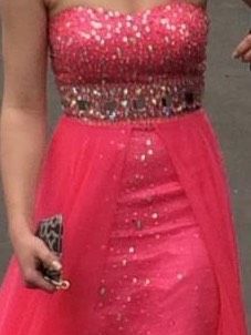 Size 00 Prom Strapless Sequined Hot Pink Floor Length Maxi on Queenly