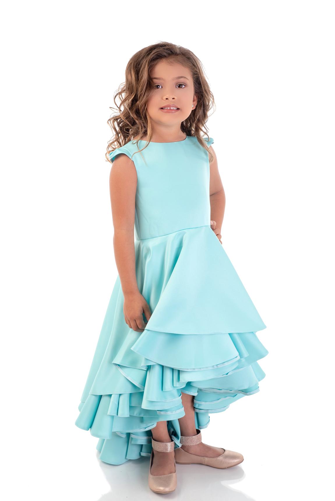 Custom Girls Size 7 Pageant Turquoise Blue Dress With Train on Queenly