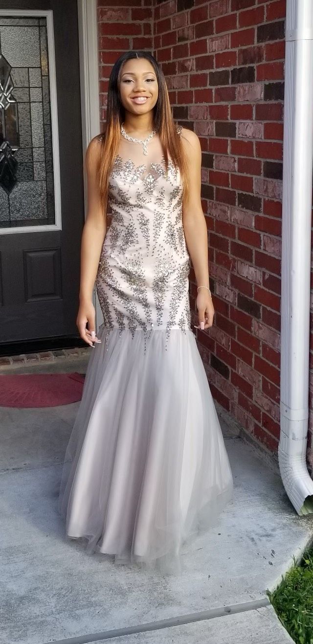 Size 4 Prom Sequined Nude Mermaid Dress on Queenly
