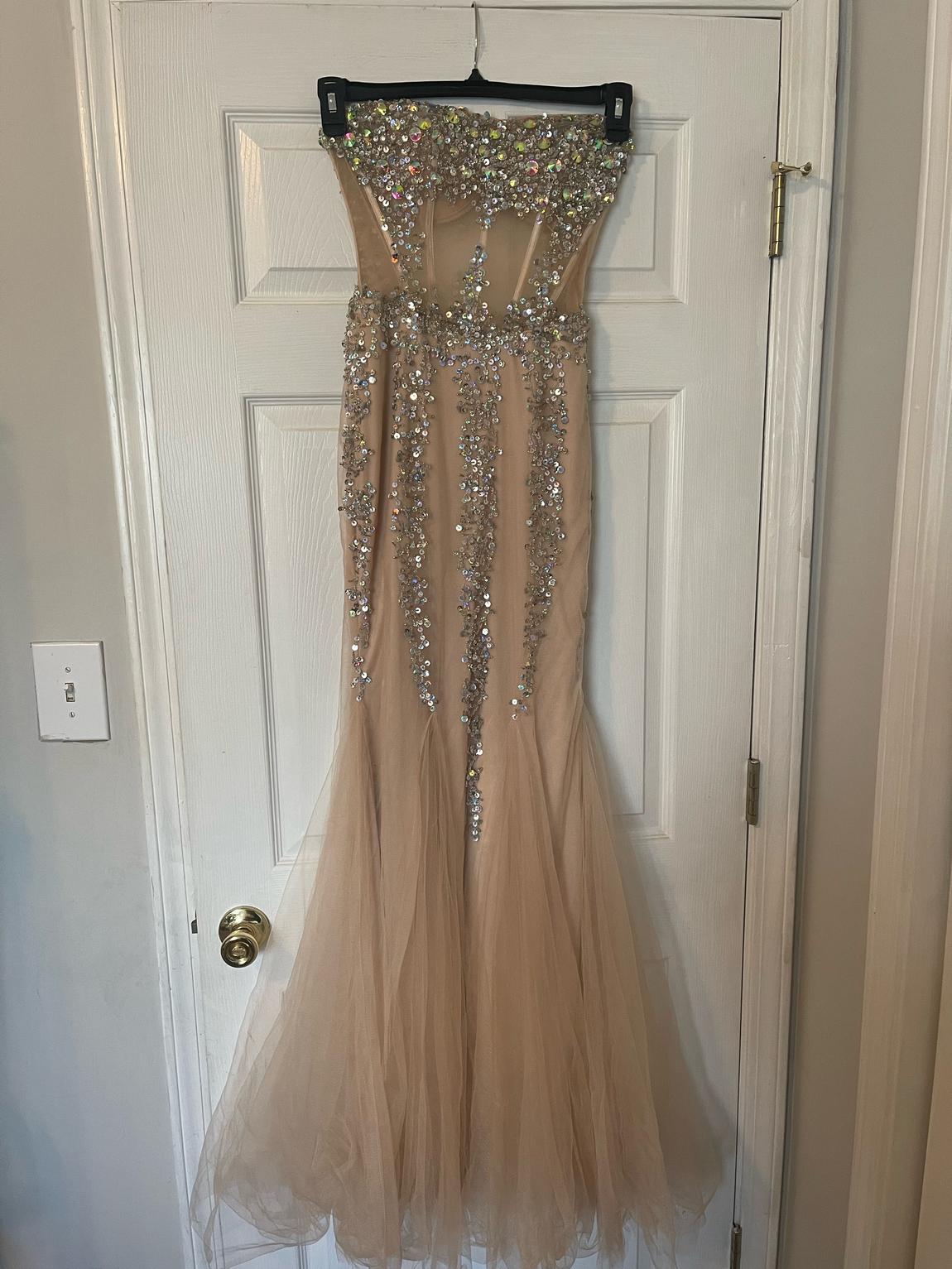 Size 0 Strapless Sequined Nude Mermaid Dress on Queenly